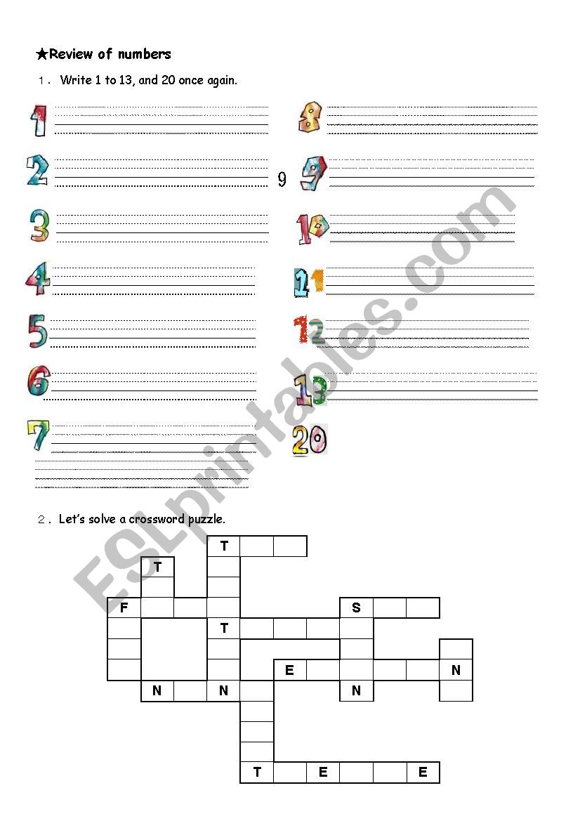 numbers worksheet