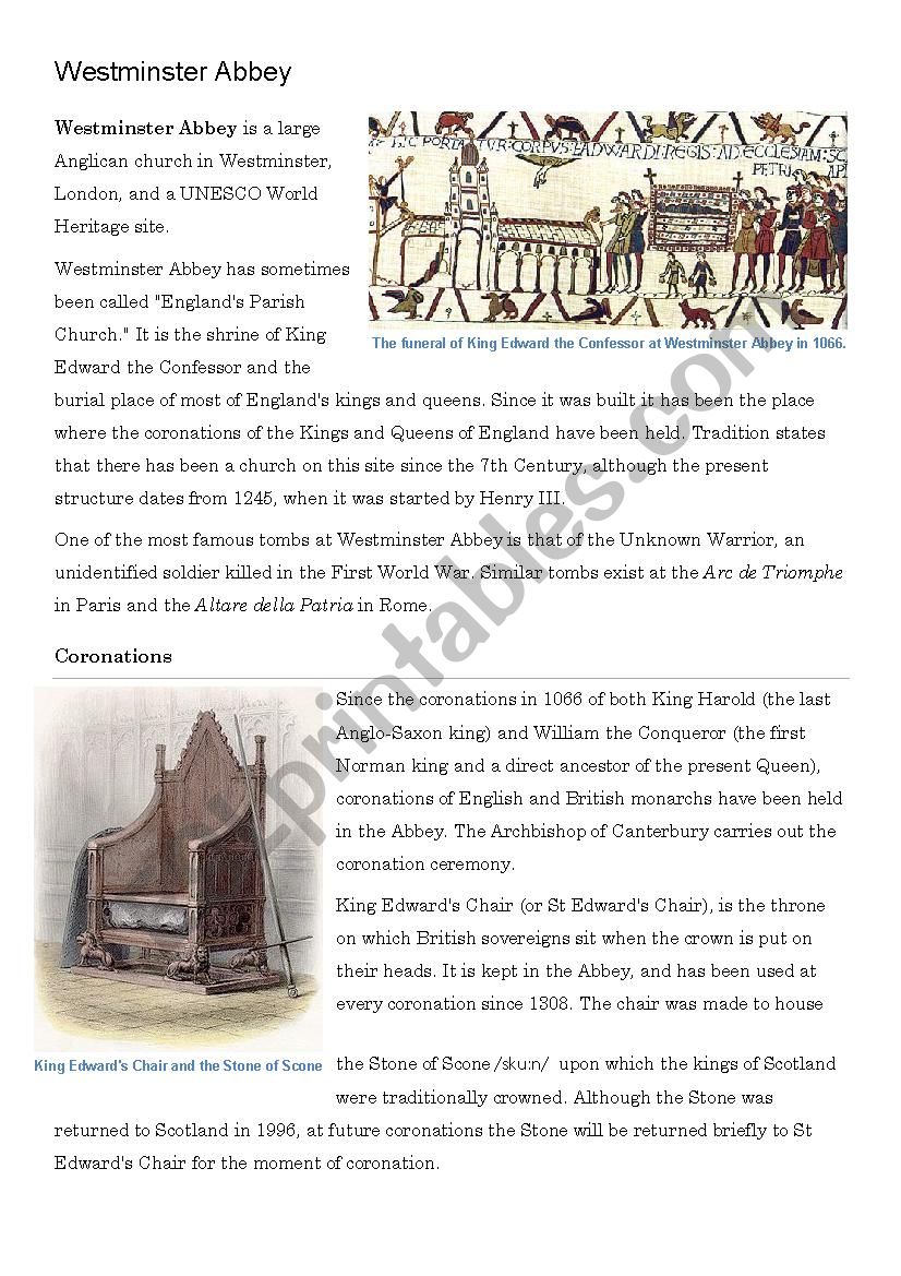 Westminster Abbey worksheet