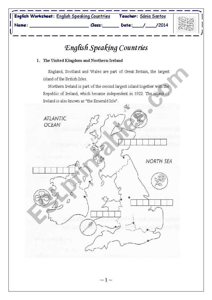 English Speaking Countries worksheet