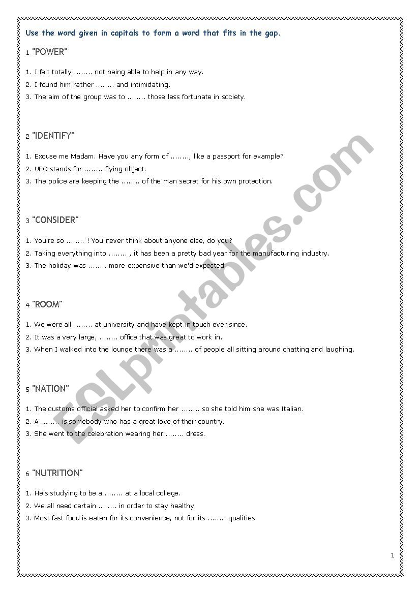 WORD FORMATION (CAE) 6 worksheet