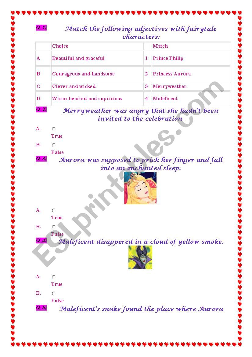 Sleeping beauty quiz worksheet