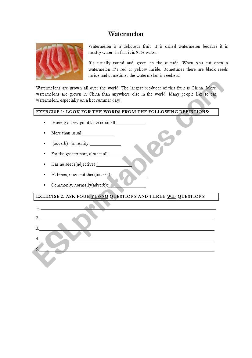 food worksheet