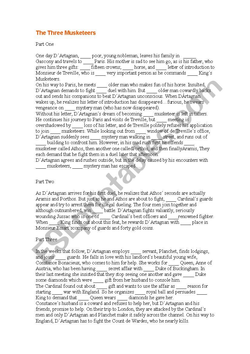 The 3 Musketeers: Definite Articles Gap Fill