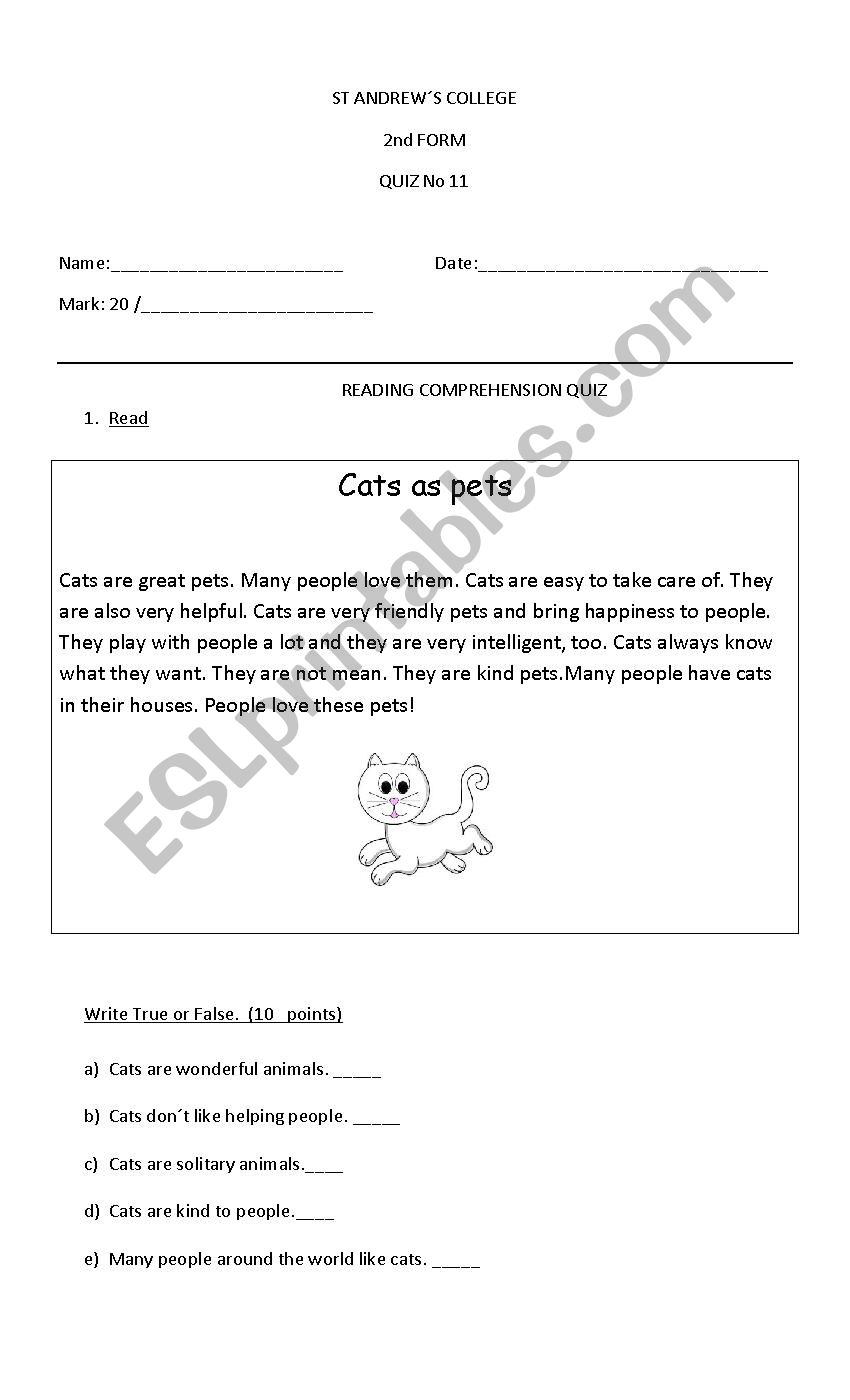 reading comprehension worksheet