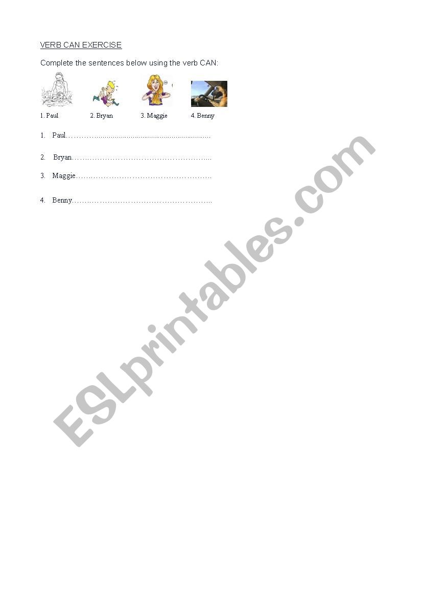 VERB CAN EXERCISE worksheet