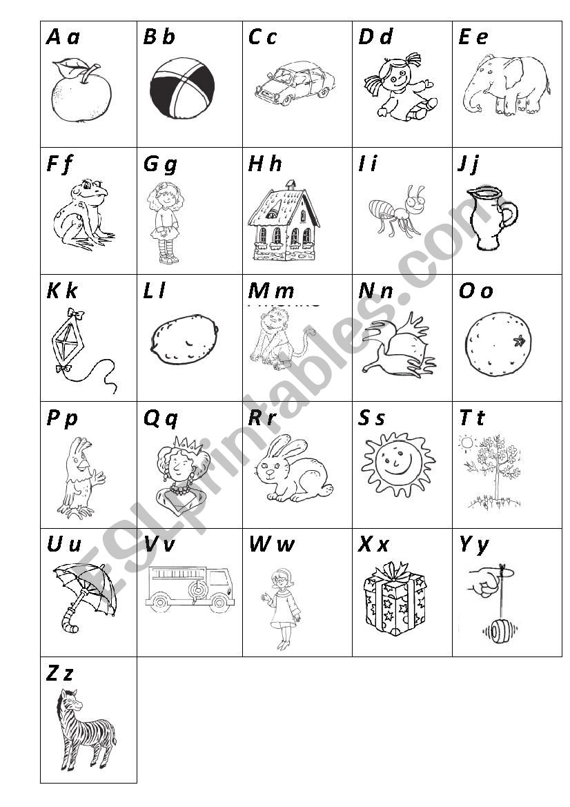 ABC in pictures and tasks worksheet