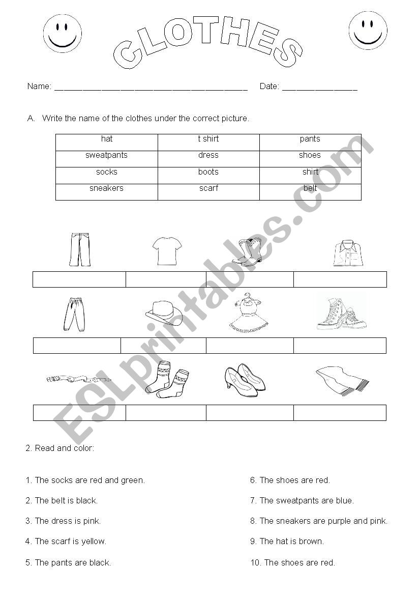 CLOTHES worksheet