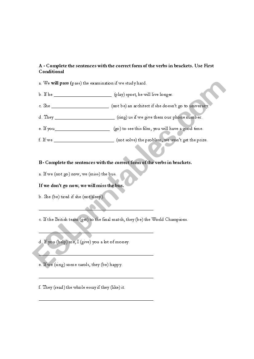 First Conditional worksheet