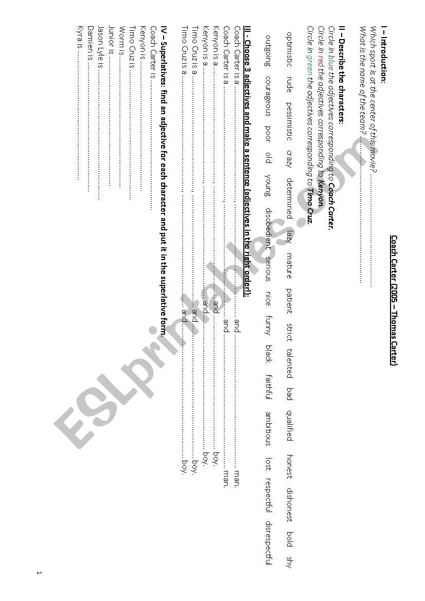 Coach Carter worksheet