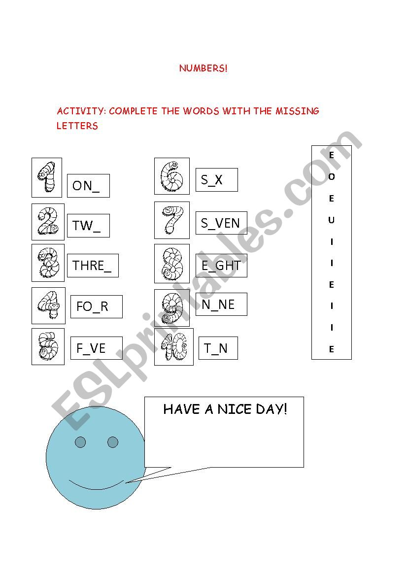 Numbers one to ten worksheet