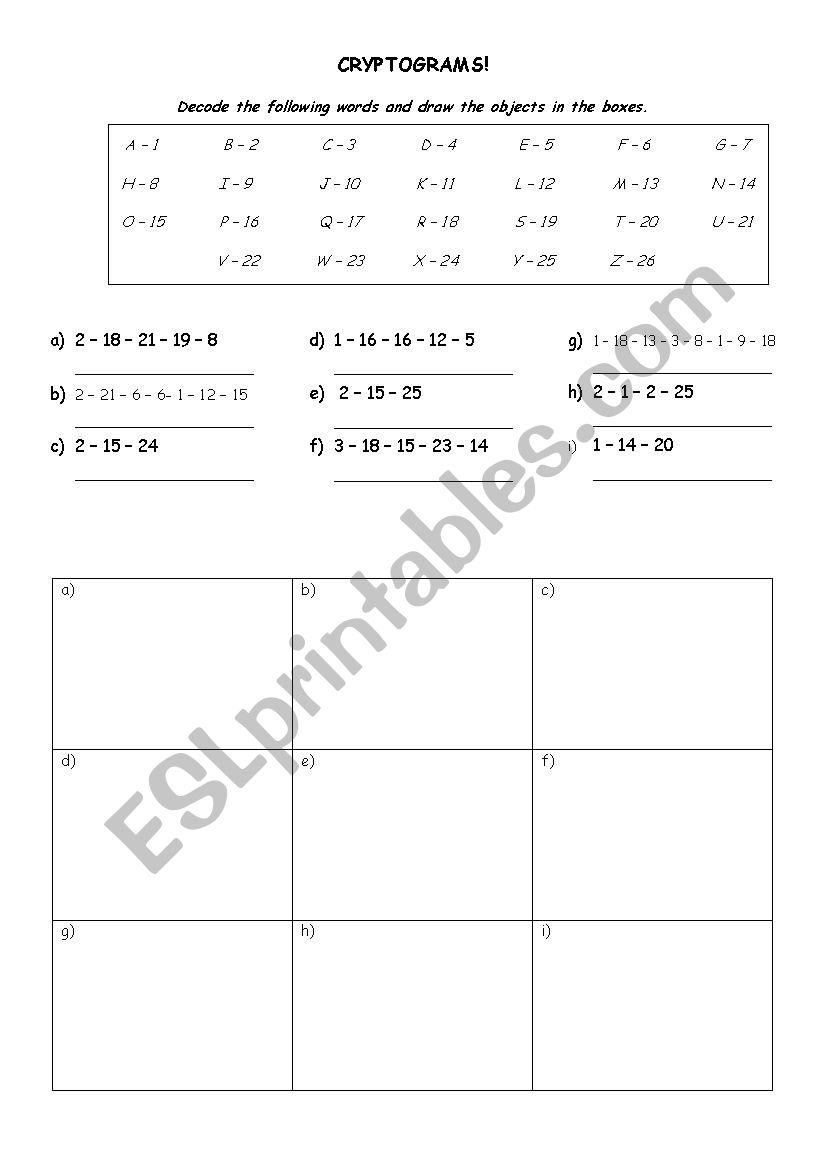 Toys Cryptograms worksheet