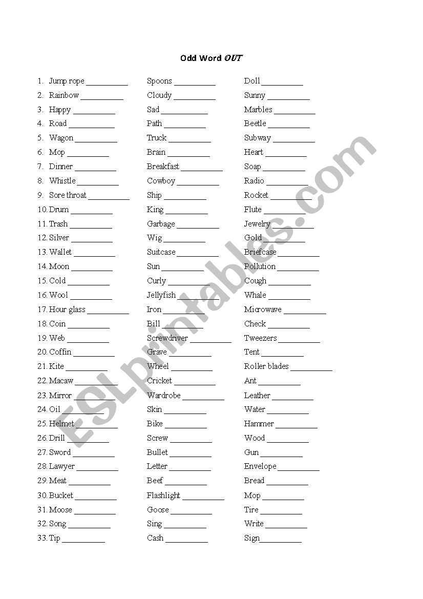 Odd Word Out worksheet