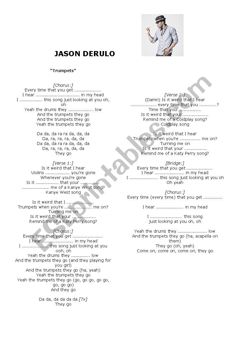 Jason Derulo song Trumpets worksheet
