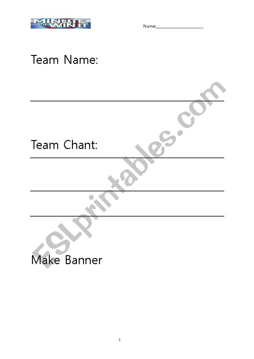 Minute to win it  Worksheet worksheet