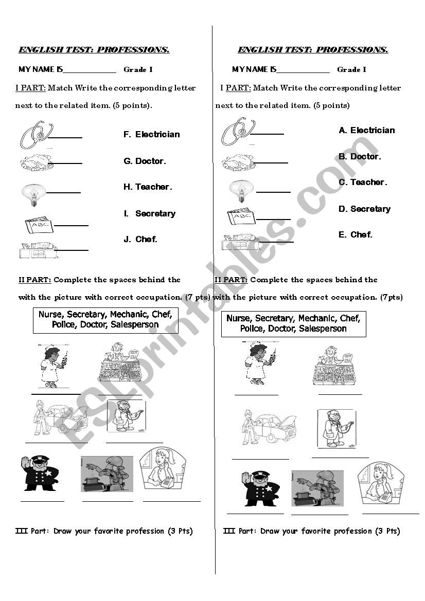 EVALUATION: OCCUPATIONS  worksheet