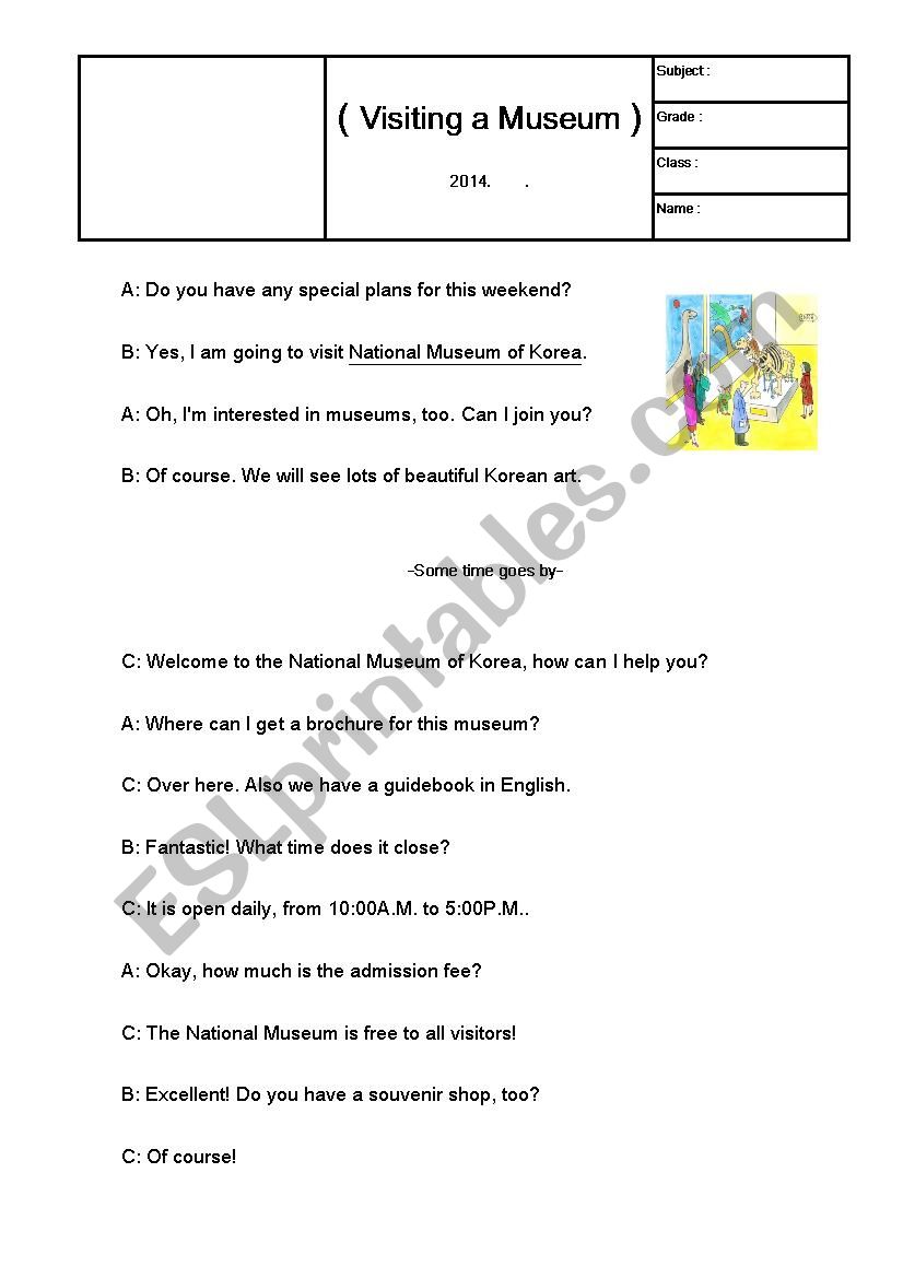 Visiting Museum worksheet