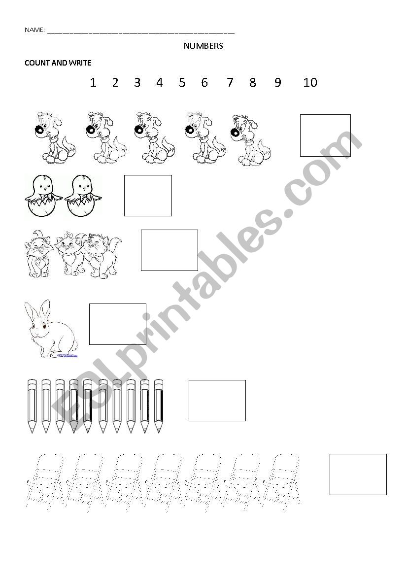 COUNT NUMBERS FROM 1 TO 10  worksheet