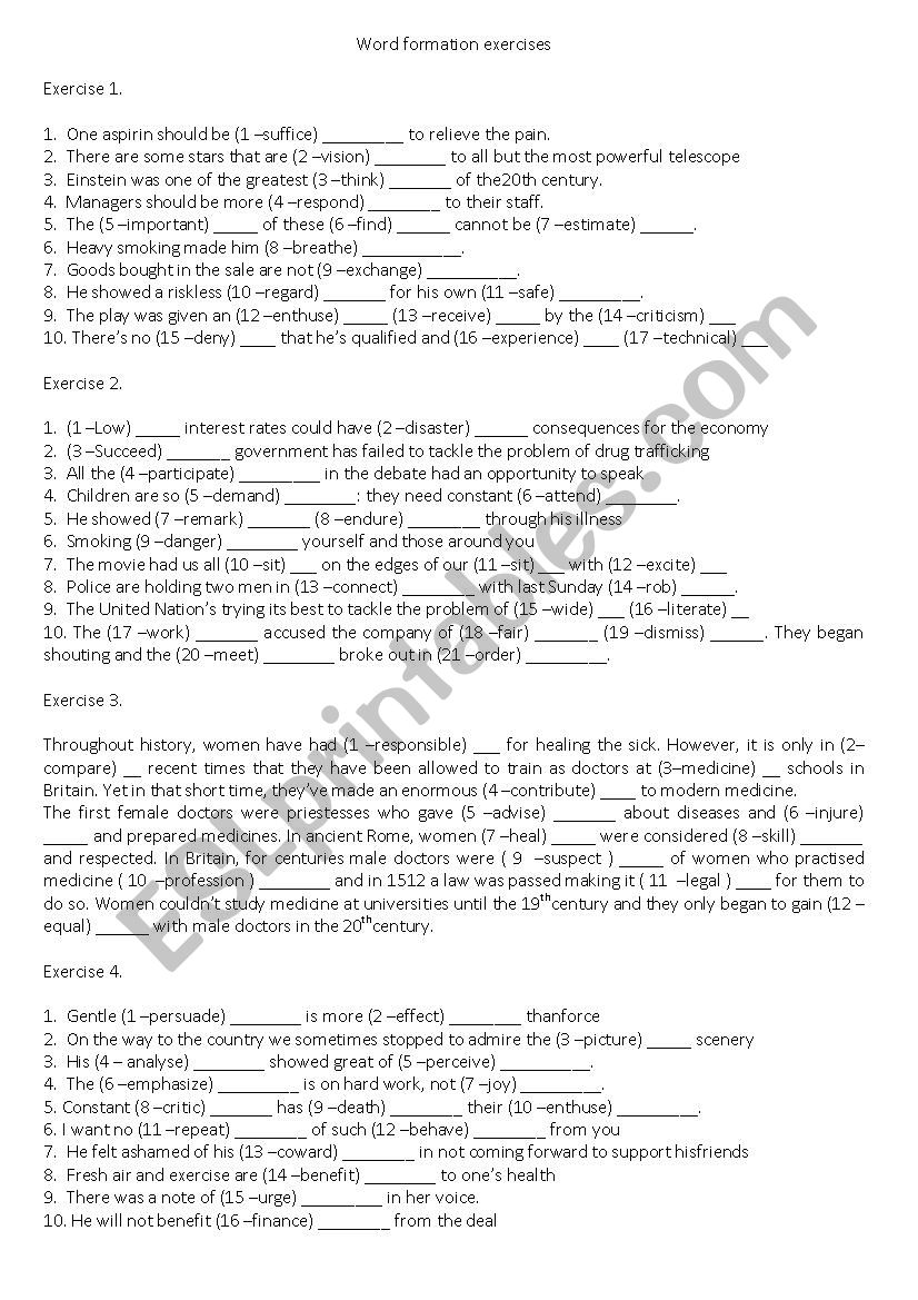 Word Formation Exercises worksheet