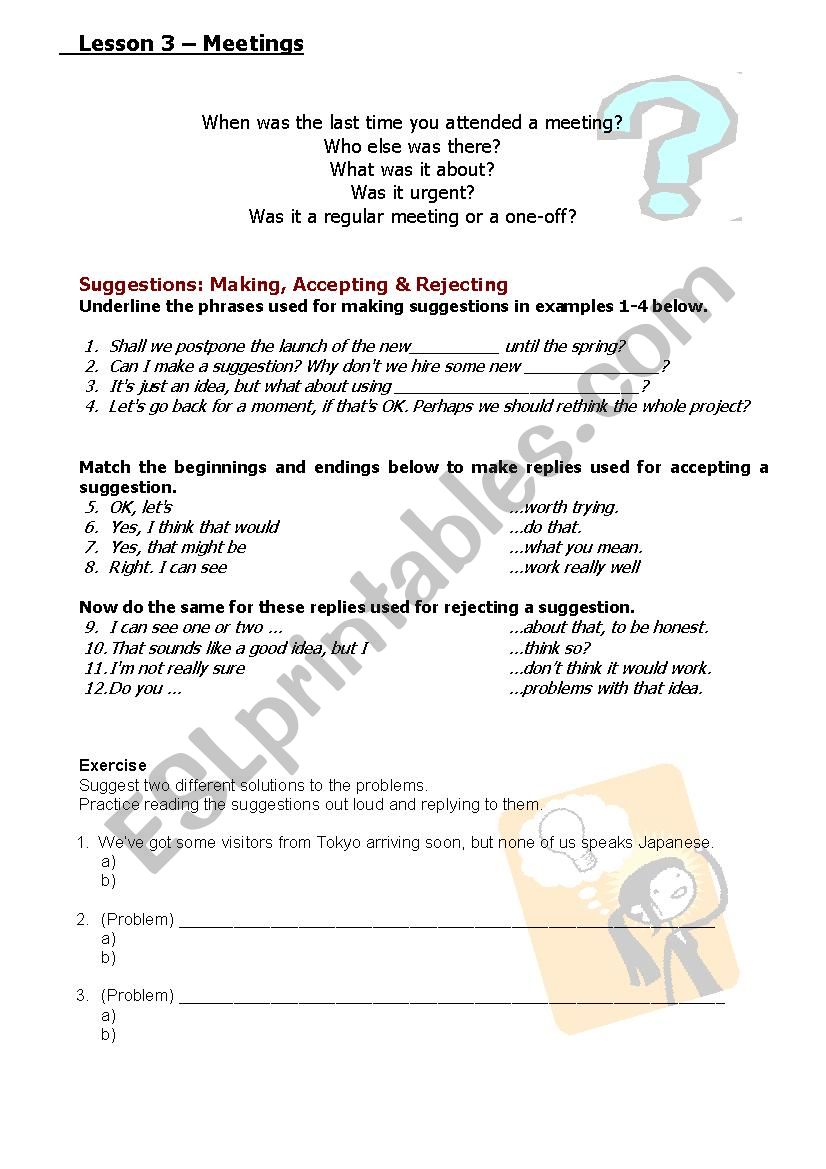 Meetings worksheet