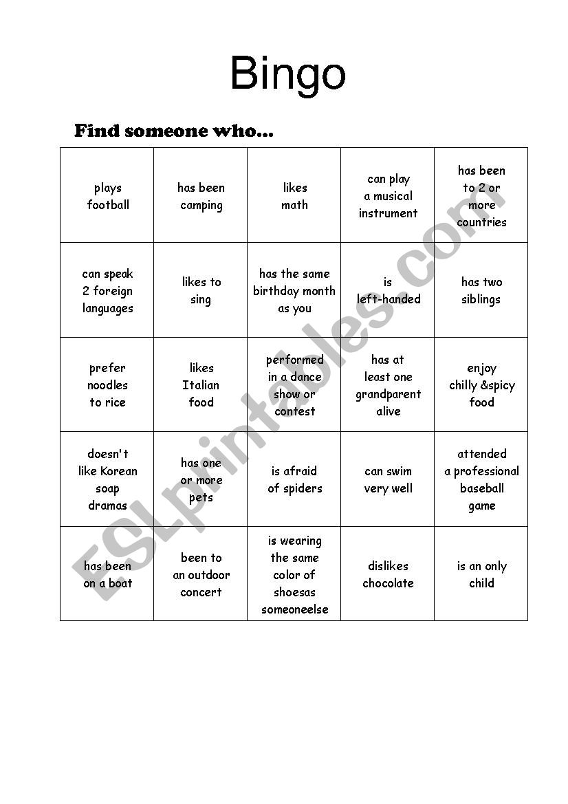 Bingo-Find someone who... worksheet