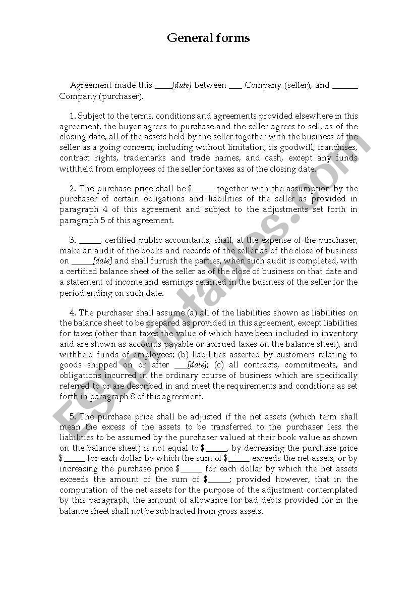 contracts worksheet