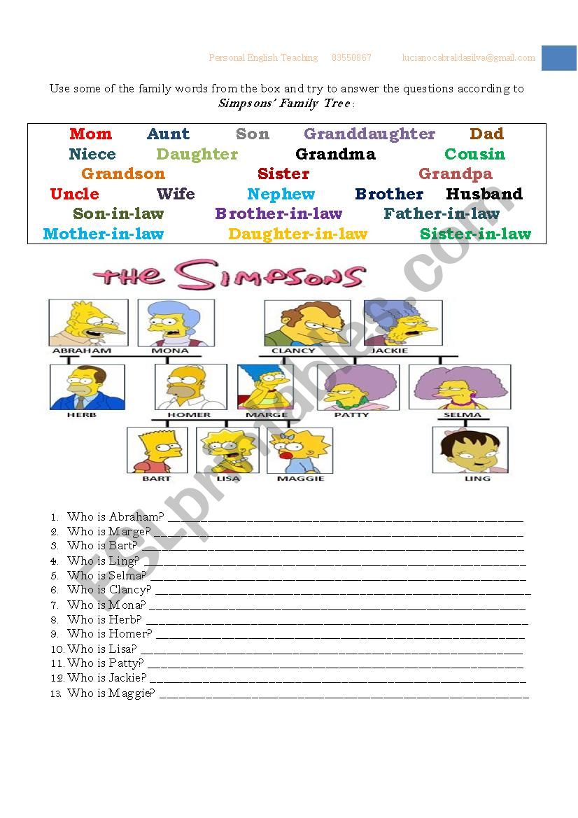 Family tree worksheet