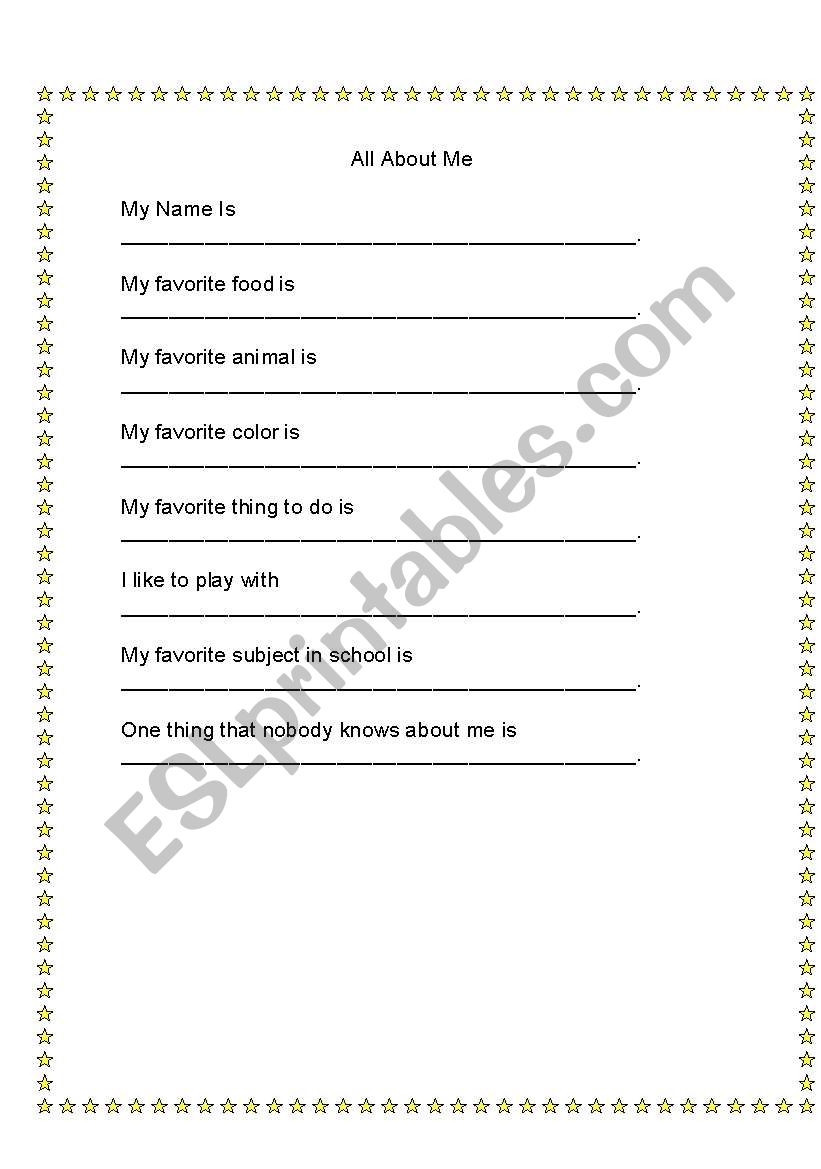 All About Me worksheet