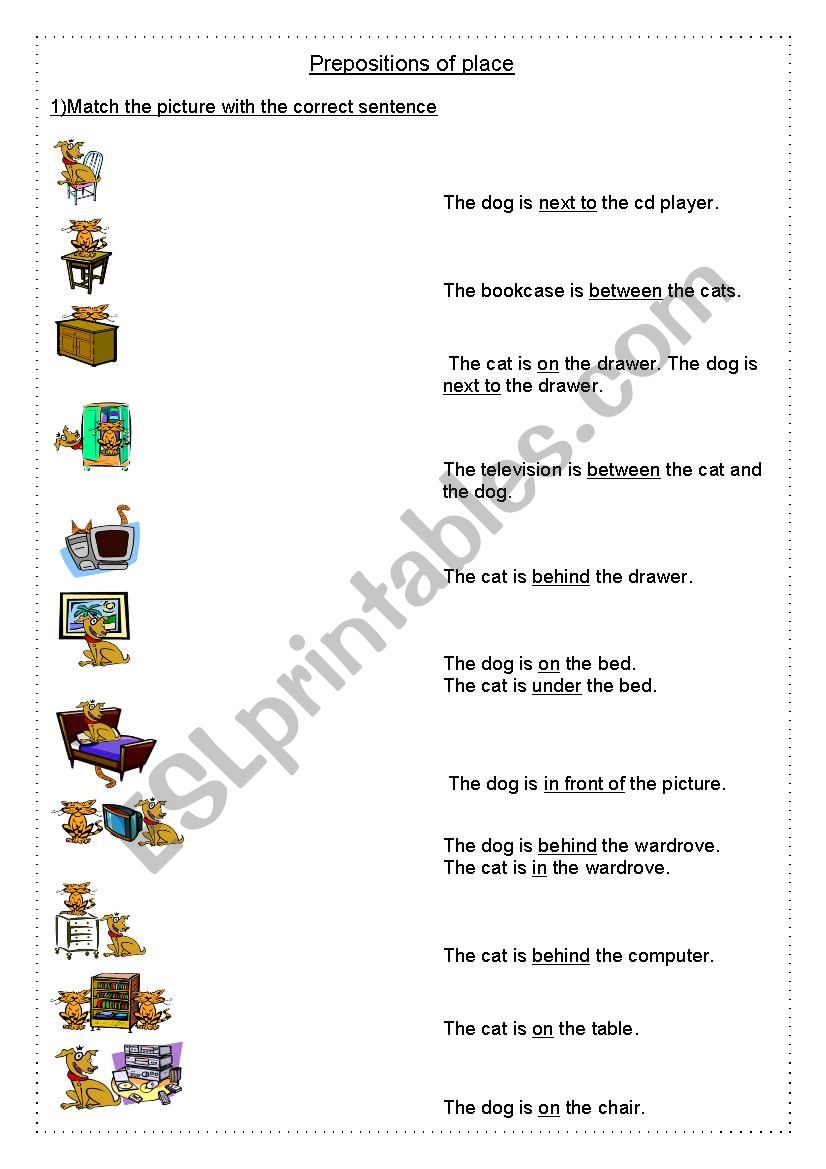 Prepositions of place worksheet