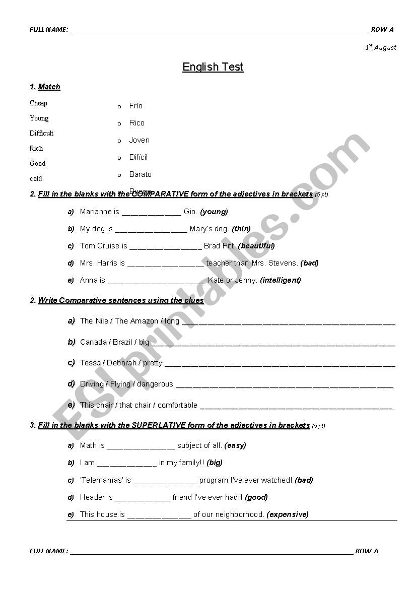 Comparative and Superlative Adjs