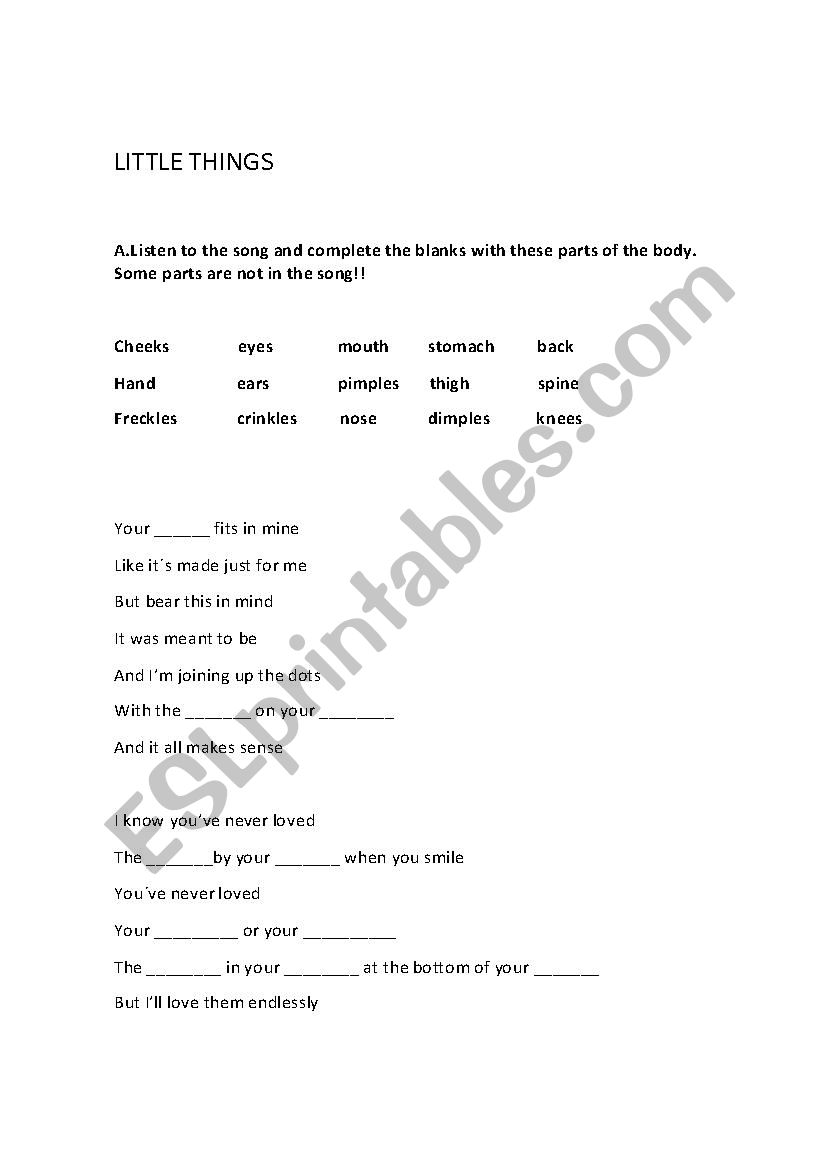 Little Things Song worksheet