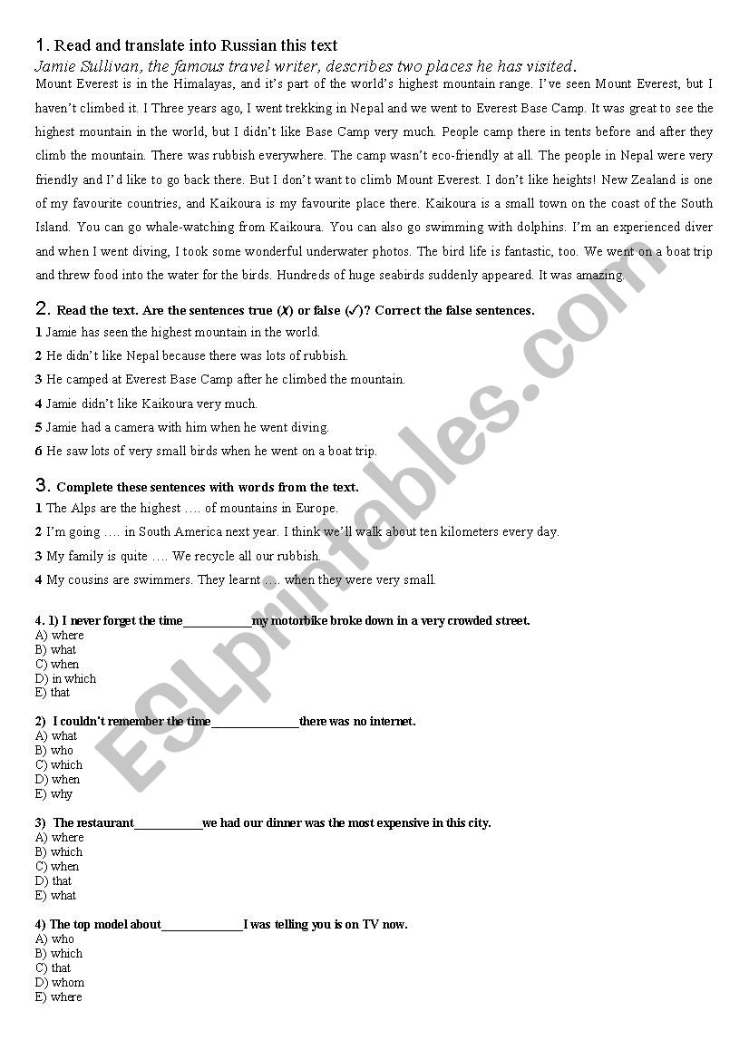 Elementary Grammar Test - 2 worksheet