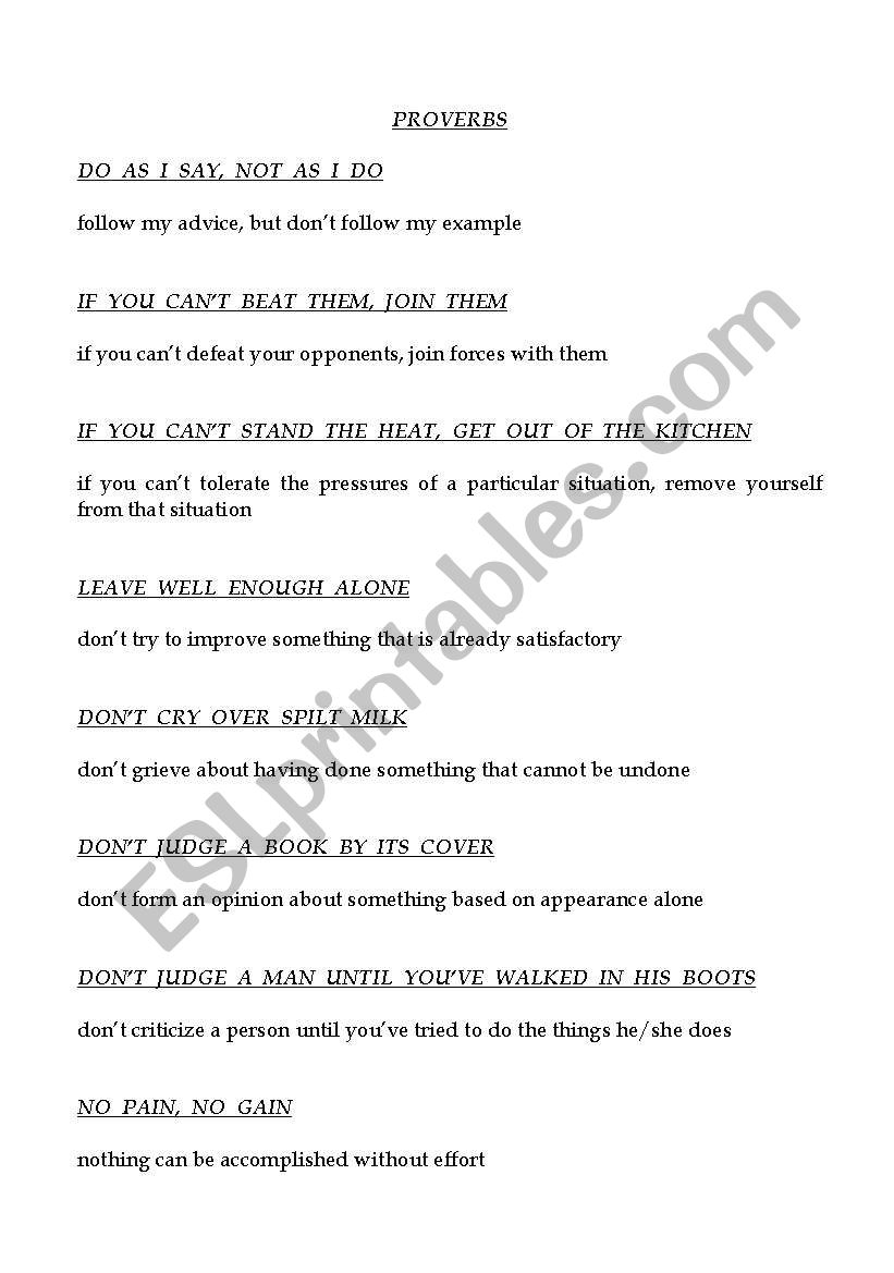 proverbs worksheet