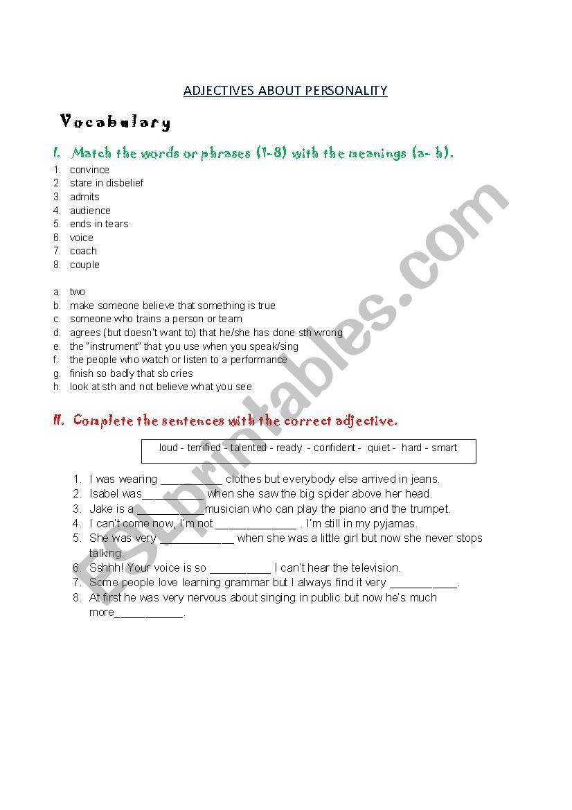 Adjectives of personality worksheet