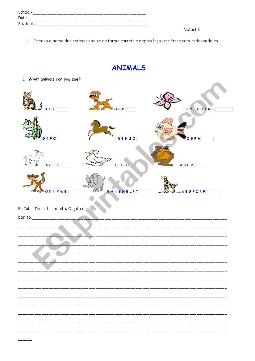 animals worksheet