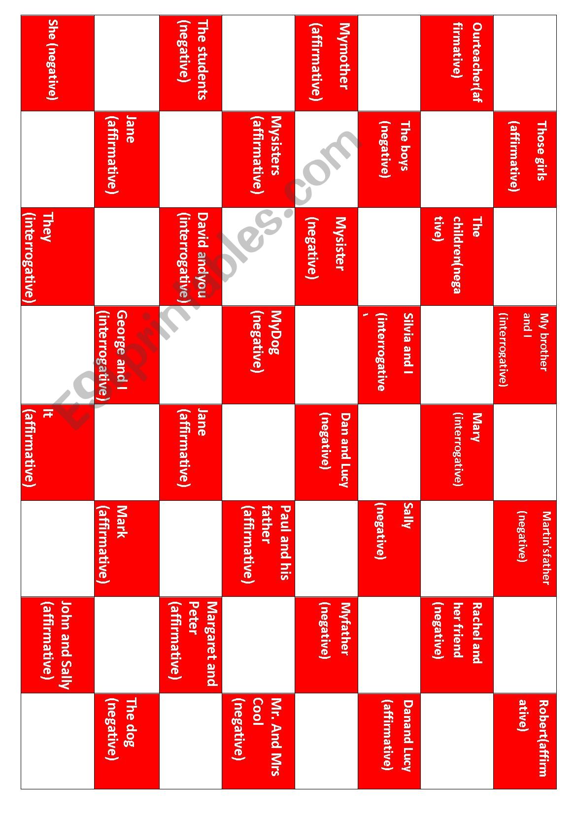Verbs Checkers Game worksheet