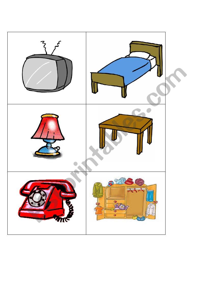 Furniture memory game cards worksheet
