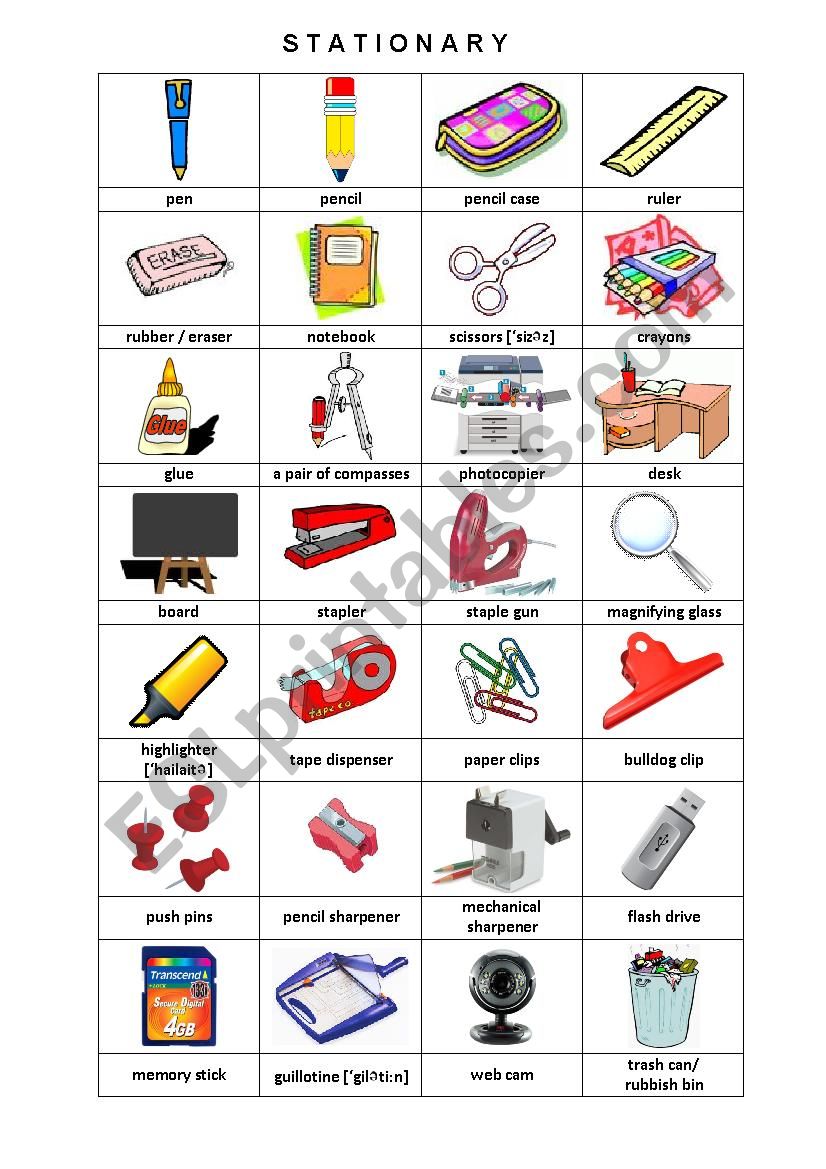 Stationary Pictionary worksheet