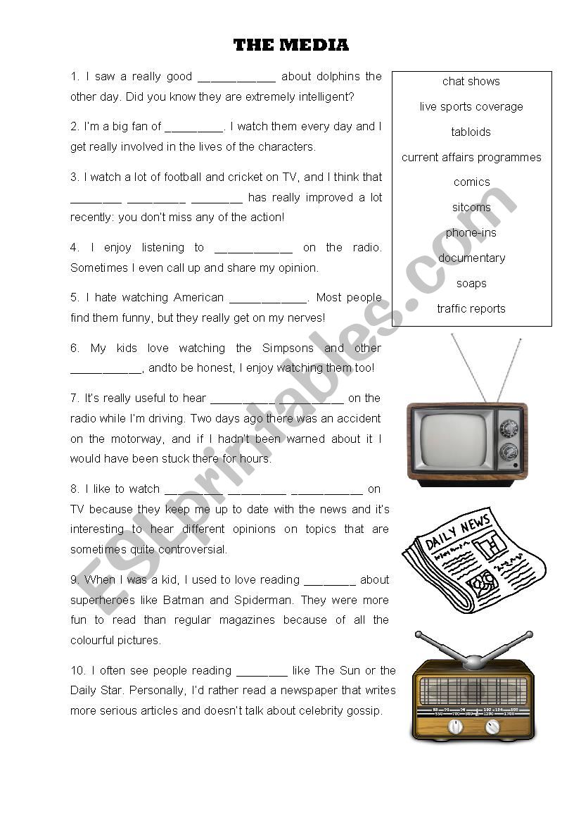 The media - gap fill exercise worksheet