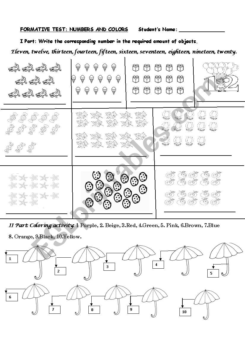 PRACTICE: COLORS AND NUMBERS  worksheet