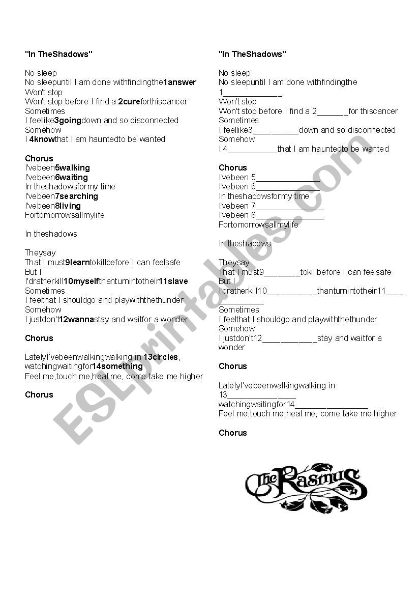 In the shadows worksheet