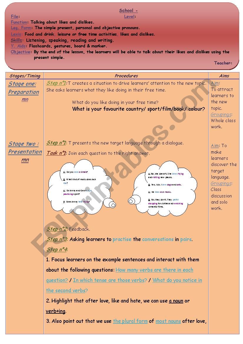 Expressing likes and dislikes worksheet