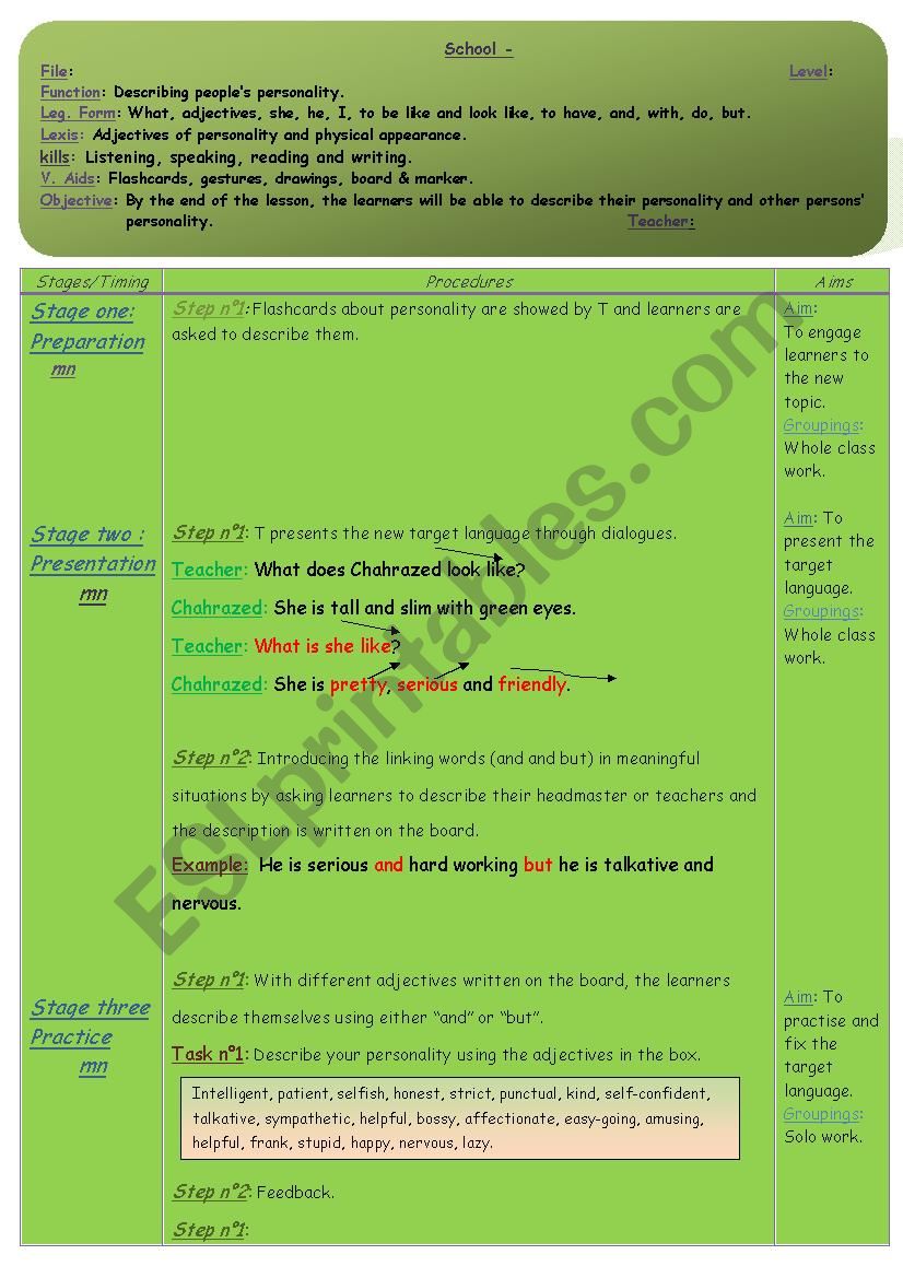 Describing someoneâ€™s personality.