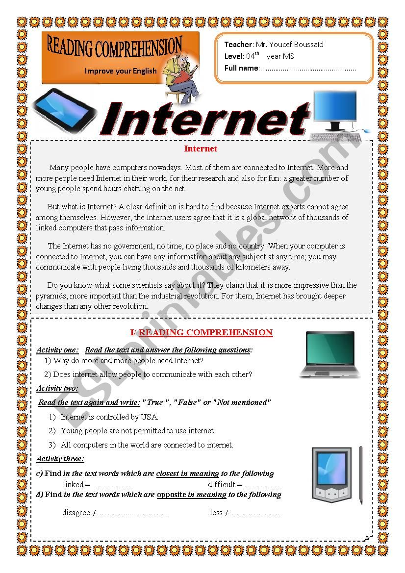 Internet worksheet