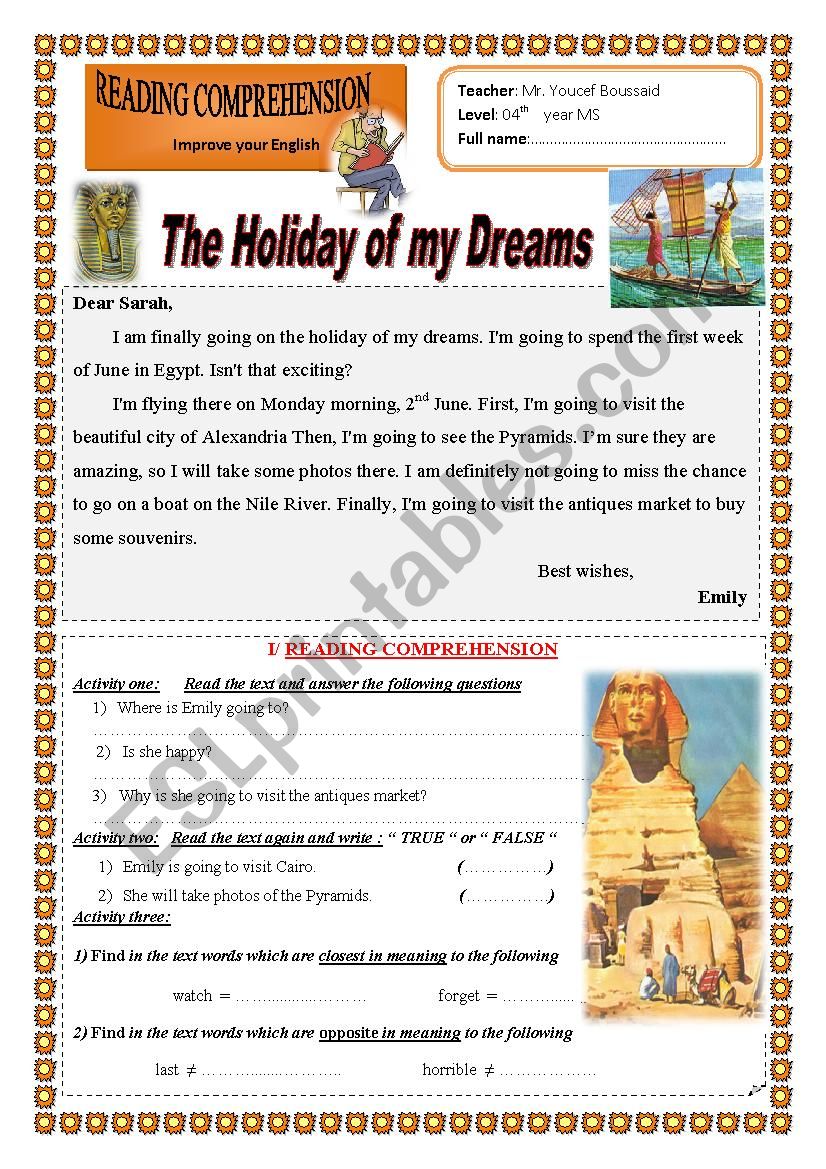 The Holiday of my Dreams worksheet