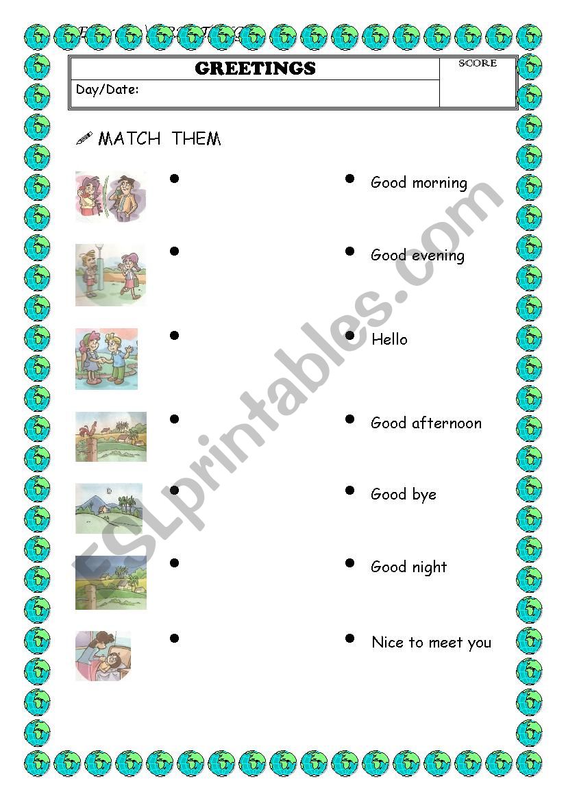 Match the greeting with the picture
