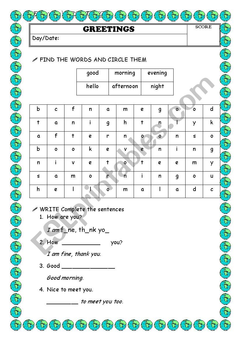 Greeting Worksheet worksheet