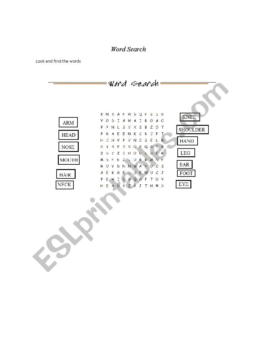 Word Search worksheet