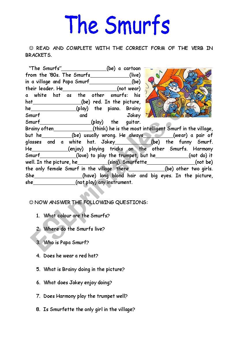 smurf worksheet