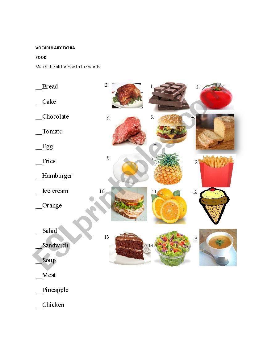 Food vocabulary worksheet