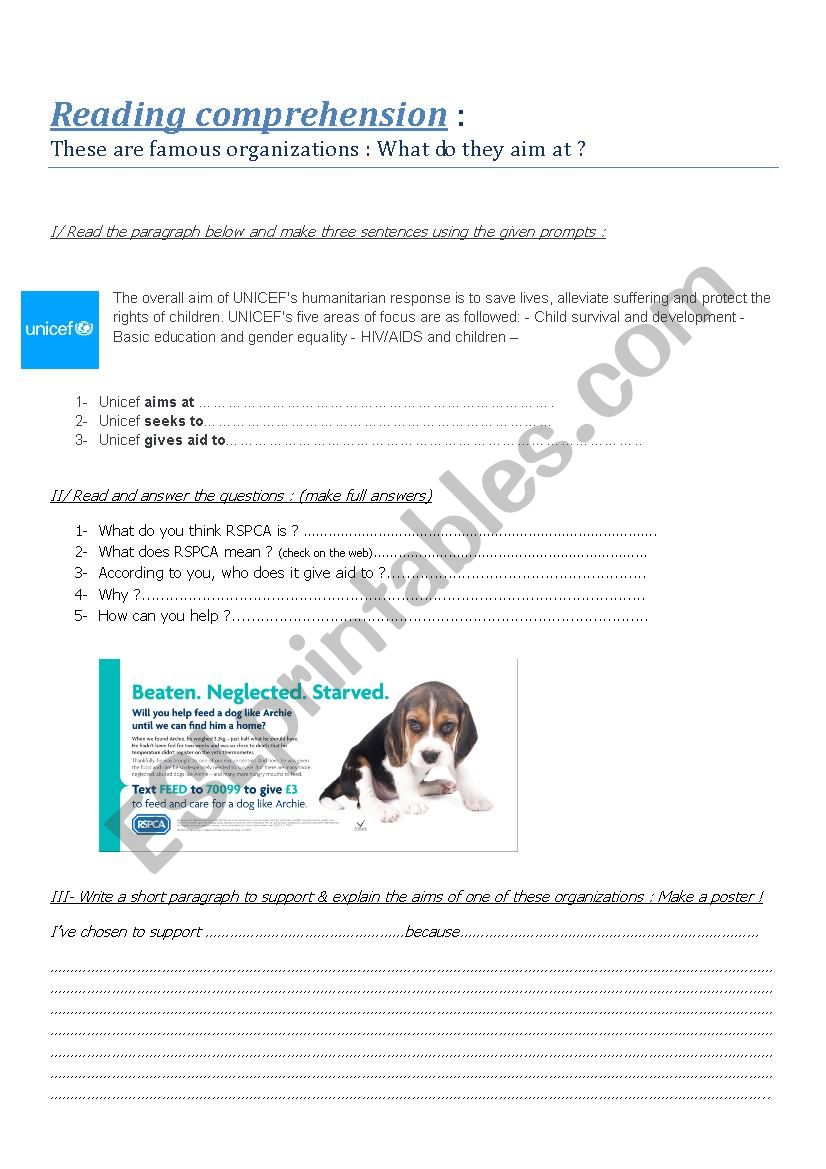 peace charity worksheet